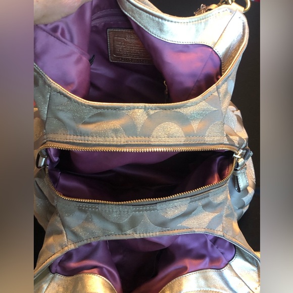 Coach Vintage Y2K Gold Sparkly Tan Signature Monogram Medium Satchel Bag… - Picture 13 of 14